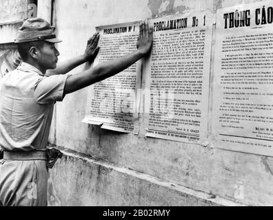 Le truppe britanniche arrivarono a Saigon il 9 settembre 1945 apparentemente per disarmare le truppe giapponesi e organizzare il loro rimpatrio. In realtà i giapponesi non furono disarmati, ma furono usati dagli inglesi per combattere Le Forze di Liberazione vietnamite, e questo sotto il governo laburista di Clemente Atlee, per riportare il Vietnam ai francesi. Così la storia ufficiale delle forze armate indiane ha notato che, 'tutto il lavoro sporco, per combattere e disarmare gli Annamiti, (vietnamita) è stato assegnato alle truppe giapponesi.' il generale MacArthur, Comandante supremo delle Potenze alleate nel Sud Est asiatico, ha detto a Tokyo, 'If Foto Stock