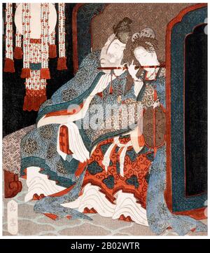 Consort Yang Yuhuan (dal 1 giugno 719 al 15 luglio 756), spesso conosciuto come Yang Guifei (Guifei che è il più alto rango per i consorti imperiali durante il suo tempo), conosciuto brevemente dal nome di nun taoista Taizhen, è famoso come una delle Quattro Bellezze dell'antica Cina. Fu l'amata consorte dell'imperatore Xuanzong di Tang negli anni successivi. Durante la ribellione di Anshi, mentre l'imperatore Xuanzong fuggiva dalla capitale Chang'an a Chengdu, fu uccisa perché le sue guardie incolparono la ribellione del suo potente cugino Yang Guozhong e del resto della sua famiglia. Foto Stock