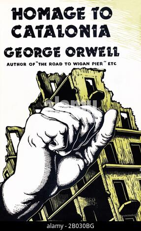 "Omaggio alla Catalogna" è il racconto personale di George Orwell delle sue esperienze e osservazioni nella guerra civile spagnola. La prima edizione è stata pubblicata nel Regno Unito nel 1938. Il libro non fu pubblicato negli Stati Uniti fino al febbraio 1952, quando apparve con una influente prefazione di Lionel Trilling. Foto Stock