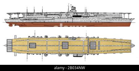 La portaerei della Marina imperiale giapponese Akagi fu costruita tra il 1920 e il 1927 e servita tra il 1927 e il 1942. L'Akagi partecipò all'attacco a Pearl Harbor nel dicembre 1941, e fu affondato nella Battaglia di Midway nel giugno 1942. Foto Stock