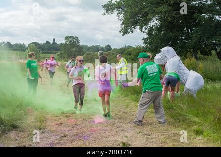 La corsa di colur ha tenuto in Oswestry Shropshire In Aiuto della carità del cancro di Macmillan. Foto Stock