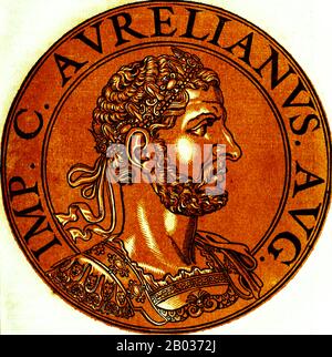 Aurelian (214/215-275 d.C.) è cresciuto da umili inizi, e si è guadagnato la sua strada attraverso le file dell'esercito romano ad una posizione di potere e influenza sotto l'imperatore Claudius Gothicus. Dopo pochi mesi in cui il trono fu preso dal fratello di Claudio, Quintillo, dopo la morte dell'ex nel 270, Aureliano ascese a diventare imperatore per volontà dei suoi soldati. Come Claudio prima di lui, Aureliano aveva ereditato un impero che era stato effettivamente rotto in tre pezzi, con l'Impero Gallico in Occidente e l'Impero Palmyrene in Oriente. Anche varie tribù germaniche e barbarie minacciano Foto Stock