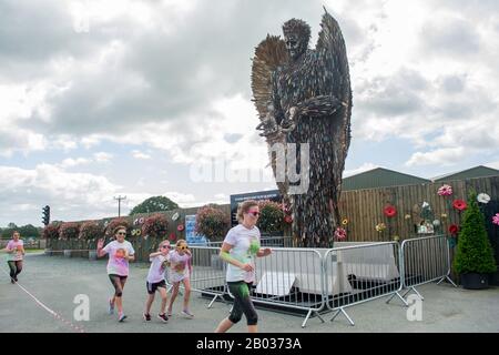 La corsa di colur ha tenuto in Oswestry Shropshire In Aiuto della carità del cancro di Macmillan. Foto Stock