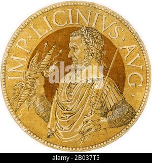 Licinius (263-325 CE) è nato da una famiglia contadina ed è stato un amico d'infanzia del futuro imperatore Galerio, diventando un confidante vicino a Galerio e affidato alle province orientali quando Galerio è andato a trattare con l'usurpatore Maxentius. Galerio elevò Licinius al co-imperatore Augusto in Occidente, nel 308, anche se aveva personalmente il controllo sulle province orientali. Dopo che gli imperatori Massenzio e Maximinus II formarono un'alleanza, Licinio fu costretto ad entrare in un accordo formale con Costantino i, sposando sua sorellastra Flavia Julia Constantia. Combatté contro il forc di Massimino Foto Stock