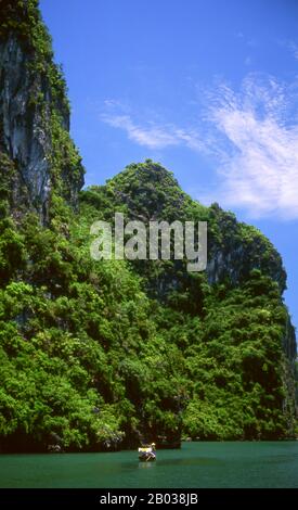 In Vietnam ha lungo significa ‘ddrago di escending’, e la leggenda ha che Halong Bay è stato formato da un gigantesco drago che è immerso nel Golfo di Tonkin, creando migliaia di affioramenti calcarei con l'ancoraggio della sua coda. I geologi tendono a ignorare questa teoria, sostenendo che la miriade di isole che punteggiano Halong Bay e si estendono fino a nord fino alla frontiera cinese sono il prodotto di erosione selettiva del fondale marino nel corso di millenni. Foto Stock