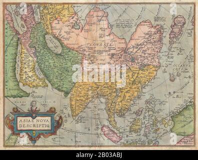 Abraham Ortelius (1527-1598) è stato un cartografo e geografo Brabantian, convenzialmente noto come creatore del primo atlante moderno, il "Theatrum Orbis Terrarum" (Teatro del mondo). Fu una delle figure più notevoli della scuola olandese di cartografia durante la loro età d'oro (circa 1570s-1670s), la sua pubblicazione del suo atlante nel 1570 essendo vista come il suo inizio ufficiale. Foto Stock