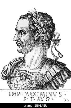 Massimino II (270-313), detto anche Massimino Daia o Massimino Daza, era il nipote dell'imperatore Galerio. Si unì all'esercito e fu poi adottato dallo zio e innalzò al rango di Cesare. Quando suo zio morì nel 311, Massimino divise l'Impero Orientale tra se stesso e il co-imperatore Licinio. Foto Stock