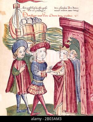 Otto IV (1175-1218) era il terzo figlio del duca ribelle Enrico il Leone, oltre ad essere il nipote e figlio adottivo del re Richard Lionheart dell'Inghilterra. È nato e cresciuto in Inghilterra da Richard, e quindi molti lo considerano il primo re straniero della Germania. Quando l'imperatore Enrico VI morì nel 1197, alcuni principi si opponevano alla dinastia Staufen elesse otto come anti-re nel 1198. Papa Innocenzo III (1160 o 1161 – 16 luglio 1216), nato Lotario dei conti di segni (anglicizzato come Lothar di segni), regnò dall'8 gennaio 1198 alla sua morte nel 1216. Foto Stock