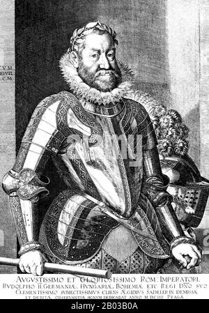 Rudolf II (1552-1612) era il figlio maggiore e successore dell'imperatore Massimiliano II Divenne re d'Ungheria e di Croazia nel 1572, e al tempo della morte del padre nel 1576, ereditò anche le corone boeme, tedesche e romane. Foto Stock