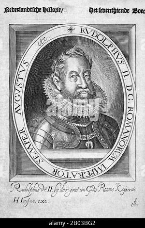 Rudolf II (1552-1612) era il figlio maggiore e successore dell'imperatore Massimiliano II Divenne re d'Ungheria e di Croazia nel 1572, e al tempo della morte del padre nel 1576, ereditò anche le corone boeme, tedesche e romane. Foto Stock