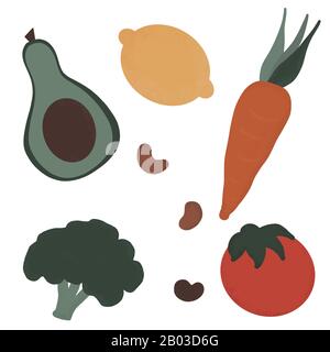 set di clip art con verdure disegnate a mano Foto Stock