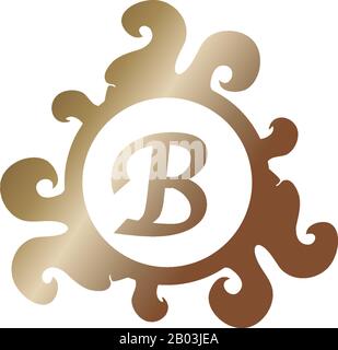 Lettera B Logo Alfabetico Decorativo Isolato Su Sfondo Bianco, Elegante Concetto Di Logo Curl & Floral, Modello Di Design Abjad Iniziale Con Logo Bronze Di Lusso. Illustrazione Vettoriale