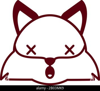Carino kawaii fox stile linea cartone animato design icona, animale zoo vita natura carattere infanzia e adorabile tema Vector illustrazione Illustrazione Vettoriale