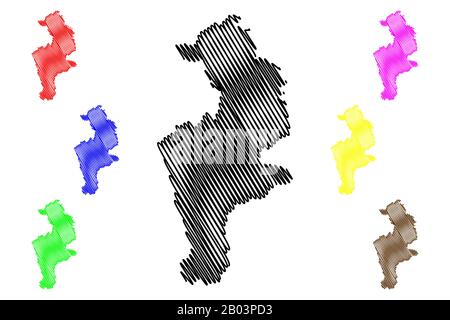 Distretto di Prizren(Repubblica del Kosovo e Metohija, Distretti del Kosovo, Repubblica di Serbia) mappa illustrazione vettoriale, scribble schizzo Prizren mappa Illustrazione Vettoriale