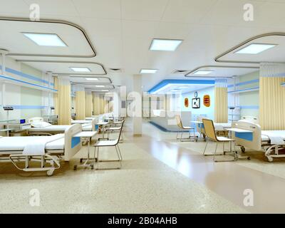 3D render di interni in ospedale Foto Stock