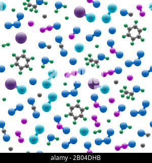 Chimica struttura 3D molecolare atomica modello senza giunture. Concetto astratto di progettazione per l'industria chimica della biotecnologia scientifica. Illustrazione di sfondo degli atomi vettoriali e delle molecole Illustrazione Vettoriale