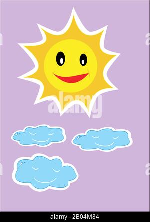 Illustrazione di sole e nuvole per bambini Illustrazione Vettoriale