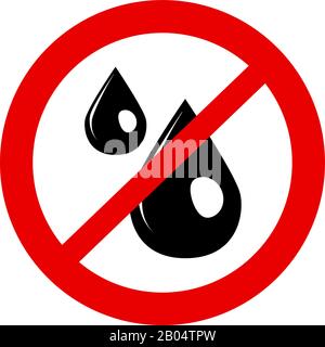 È vietato apporre gocce d'acqua, non bagnare l'illustrazione del vettore del logo. Simbolo Lacrime. Mantenere Asciutto. Icona olio vietato. Attenzione, attenzione, elemento di restrizione in design piatto in un cerchio rosso. Illustrazione Vettoriale