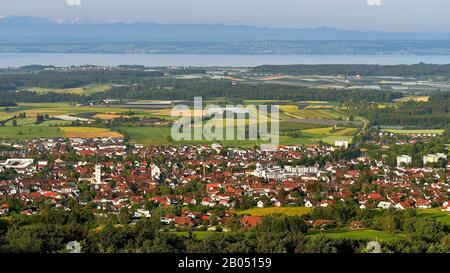 Markdorf, Lago Di Costanza Con Le Alpi Svizzere. Vista Da Gehrenberg, Linzgau, Baden-Württemberg, Germania Foto Stock