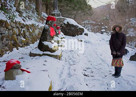 Narabijizo, Bakejizo, jizo statue in pietra,buddista divinità custode in Kanmangafuchi abisso, Nikko, Giappone Foto Stock