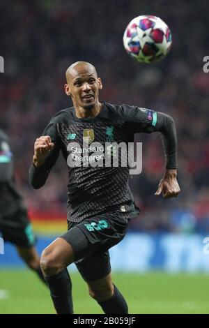 Madrid, Spagna. 18th Feb, 2020. Madrid, SPAGNA - 18 FREBUARY: Fabinho del Liverpool FC durante la UEFA Champions League, partita di 16 partite di calcio tra Atletico de Madrid e Liverpool il 18 febbraio 2020 allo stadio Wanda Metropolitano di Madrid, Spagna Credit: Manuel Blondau/ZUMA Wire/Alamy Live News Foto Stock