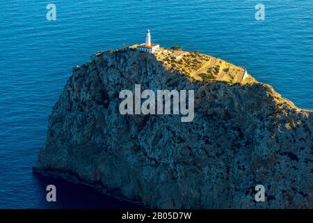 Faro di Cape Formentor, Far de Formentor, 09.01.2020, vista aerea, Spagna, Isole Baleari, Maiorca, Formentor Foto Stock