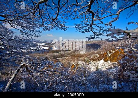 Vista da Wartenberg alla Valle della Ruhr in inverno, Germania, Renania Settentrionale-Vestfalia, zona della Ruhr, Witten Foto Stock