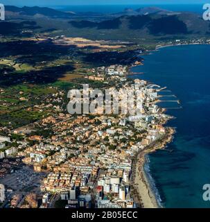 Cala Millor e Cala Bona con hotel in spiaggia, 09.01.2020, vista aerea, Spagna, Isole Baleari, Maiorca, Cala Bona Foto Stock