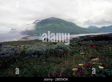 USA, ALASKA, KODIAK È., KARLUK, VECCHIA CHIESA ORTODOSSA RUSSA Foto Stock