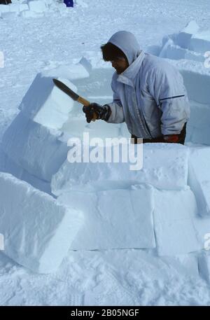 CANADA, N.W.T., IQALUIT, TOONIK TYME FESTIVAL, CONCORSO DI COSTRUZIONE IGLOO PER BAMBINI Foto Stock