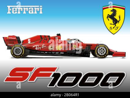 Maranello, MODENA, ITALIA, ANNO 2020 - Ferrari Formula 1 SF1000, World Formula 1 World Championship 2020, numero 5, Sebastian Vettel Foto Stock