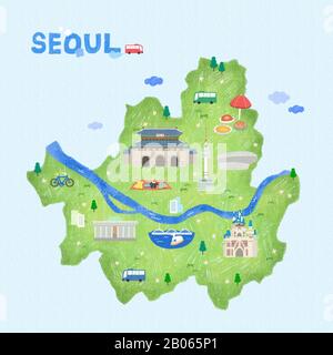 Illustrazione della mappa del punto di riferimento della Corea del Sud 006 Illustrazione Vettoriale
