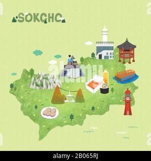 Illustrazione della mappa di riferimento della Corea del Sud 007 Illustrazione Vettoriale