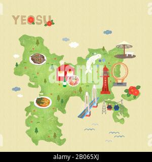 Illustrazione della mappa del punto di riferimento della Corea del Sud 008 Illustrazione Vettoriale