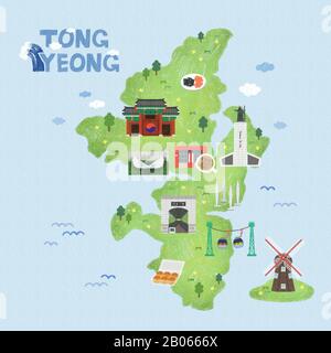 Illustrazione della mappa di riferimento della Corea del Sud 012 Illustrazione Vettoriale