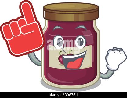 Una foto di plum jam mascot cartoon design tenendo un dito Di Schiuma Illustrazione Vettoriale