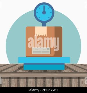 bilancia con imballaggio scatola postale Illustrazione Vettoriale