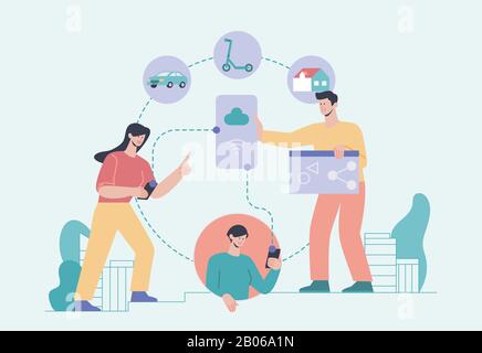 Illustrazione del concetto di economia di condivisione e consumo intelligente 001 Illustrazione Vettoriale