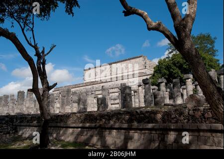 MESSICO, PENISOLA DELLO YUCATAN, VICINO A CANCUN, ROVINE MAYA DI CHICHEN ITZA, GRUPPO DELLE MILLE COLONNE CON IL TEMPIO DEI GUERRIERI Foto Stock