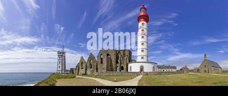 Faro E Abbazia Di Saint Mathieu, Plougonvelin, Departement Finistere, Francia Foto Stock