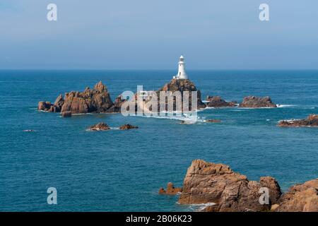 La Corbiere lighthouse, Jersey, Isole del Canale, Regno Unito Foto Stock