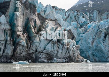 Vista di fronte del ghiacciaio di Lamplugh Glacier in Johns Hopkins ingresso nel Parco Nazionale di Glacier Bay, Alaska, STATI UNITI D'AMERICA Foto Stock