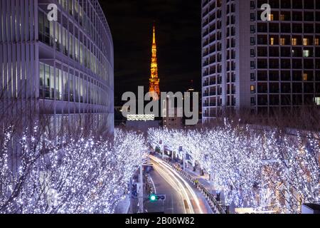 Tokyo, Giappone - 17 Dicembre 2017: Illuminazione Invernale Roppongi Hills A Keyakizaka-Dori Street, Roppongi Hills, Minato-Ku, Tokyo, Giappone Foto Stock