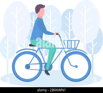 Illustrazione piatta con un uomo che guida una bicicletta Illustrazione Vettoriale