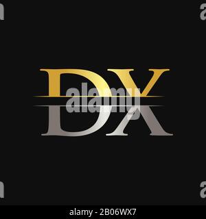 Vettore Di Disegno Iniziale Con Logo Lettera Dx Con Colore Oro E Argento. Logo DX Illustrazione Vettoriale