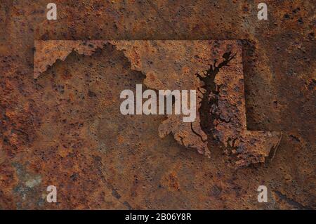 Mappa di Maryland sul metallo arrugginito Foto Stock