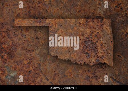 Mappa di Oklahoma sul metallo arrugginito Foto Stock