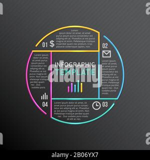 Modello di report infografico con elementi di linea e icone. Grafica aziendale con 4 opzioni, parti, fasi, processi. Illustrazione del vettore Illustrazione Vettoriale