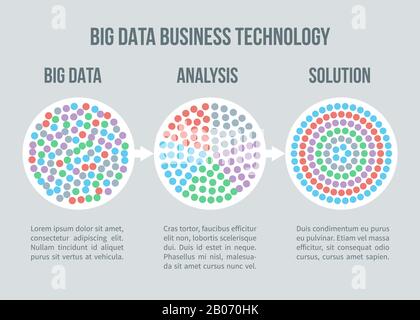 Concetto di vettore di big data. Analisi dei dati aziendali, soluzione per una pianificazione aziendale intelligente. Illustrazione delle informazioni sulla soluzione e sull'analisi Illustrazione Vettoriale