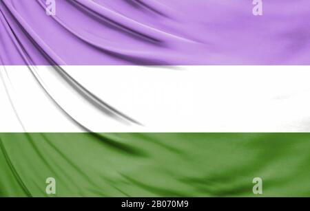 Bandiera realistica di orgoglio genderqueer sulla superficie ondulata di tessuto Foto Stock